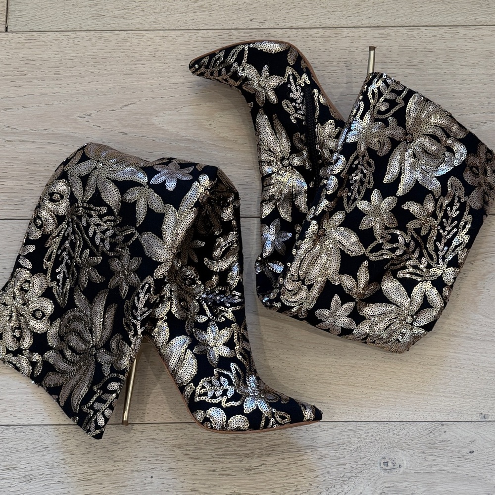 Shoe Republic LA Gold & Black Sequin Over-The-Knee Boots - Picture 3 of 11